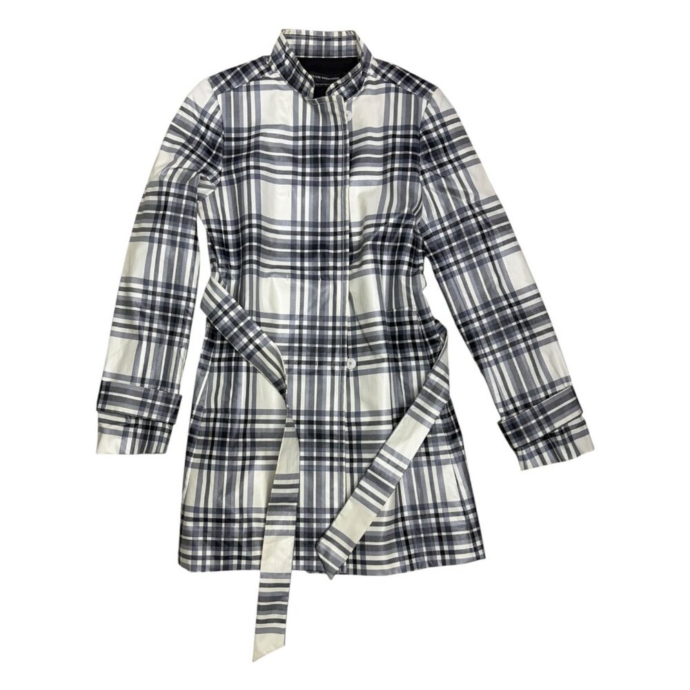 CLUB MONACO Plaid Waterproof Designer Long Trench Jacket Coat Womens Small